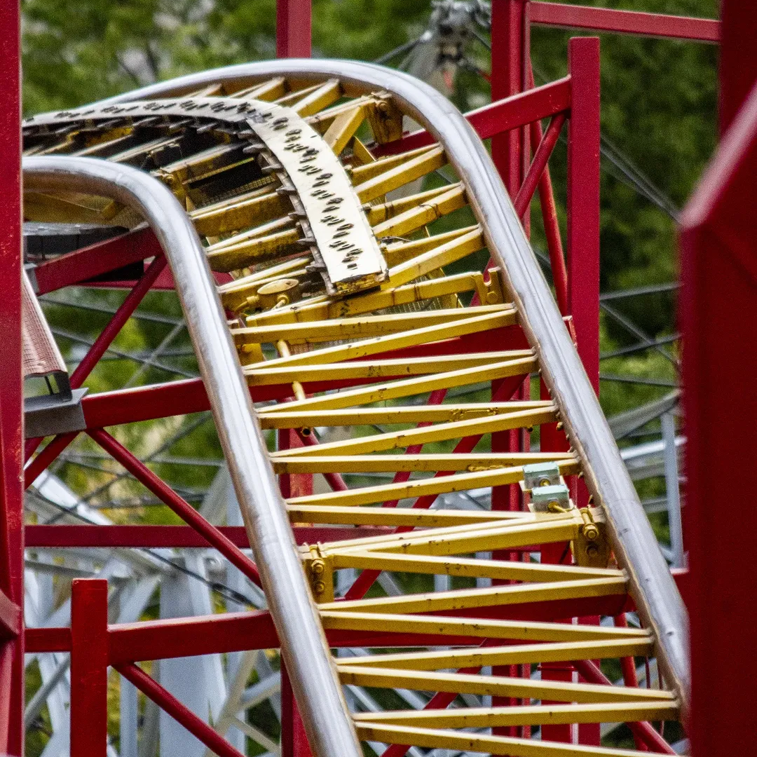 A closeup of track on Jet Star 2 at Lagoon Amusement Park